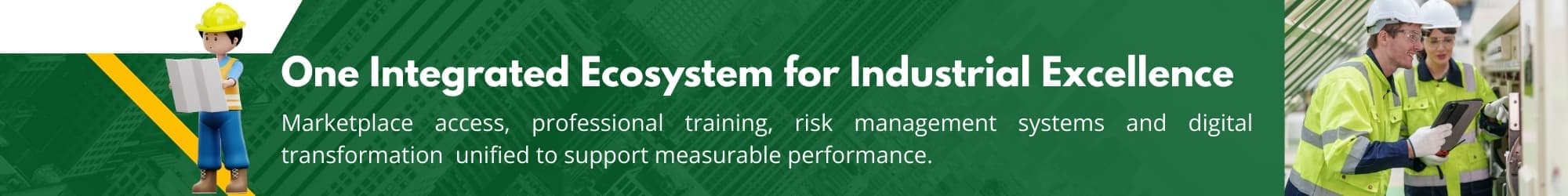 Integrated QHSE ecosystem in Saudi Arabia combining marketplace, professional training, risk management systems, and digital transformation to improve industrial performance