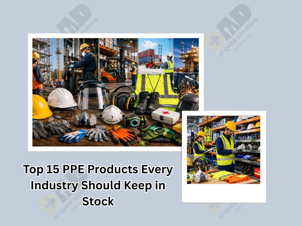 Essential PPE for safer operations with workers wearing helmets, masks, gloves, and safety gear.