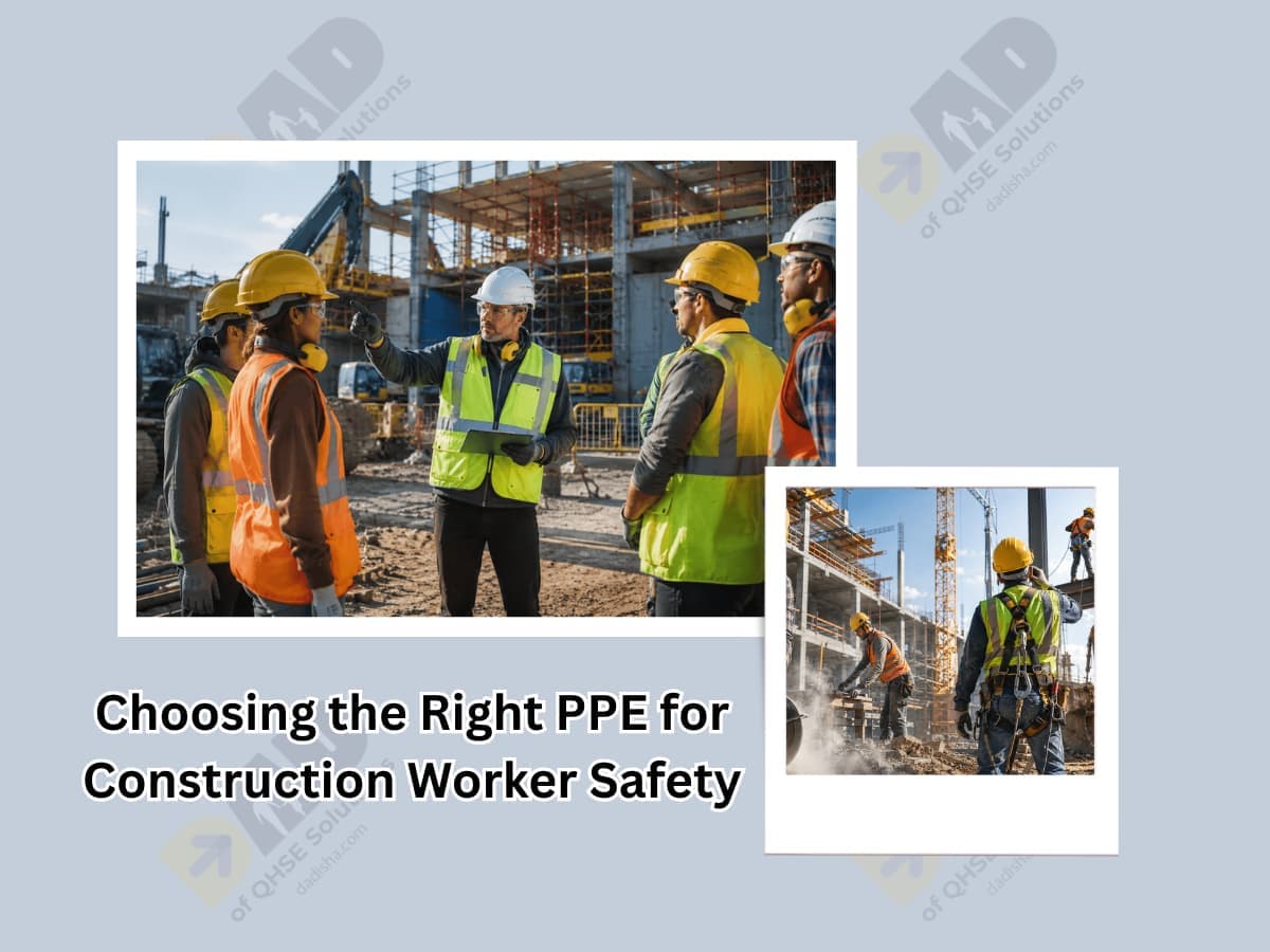 Construction workers in PPE during a site hazard assessment at an active construction site.